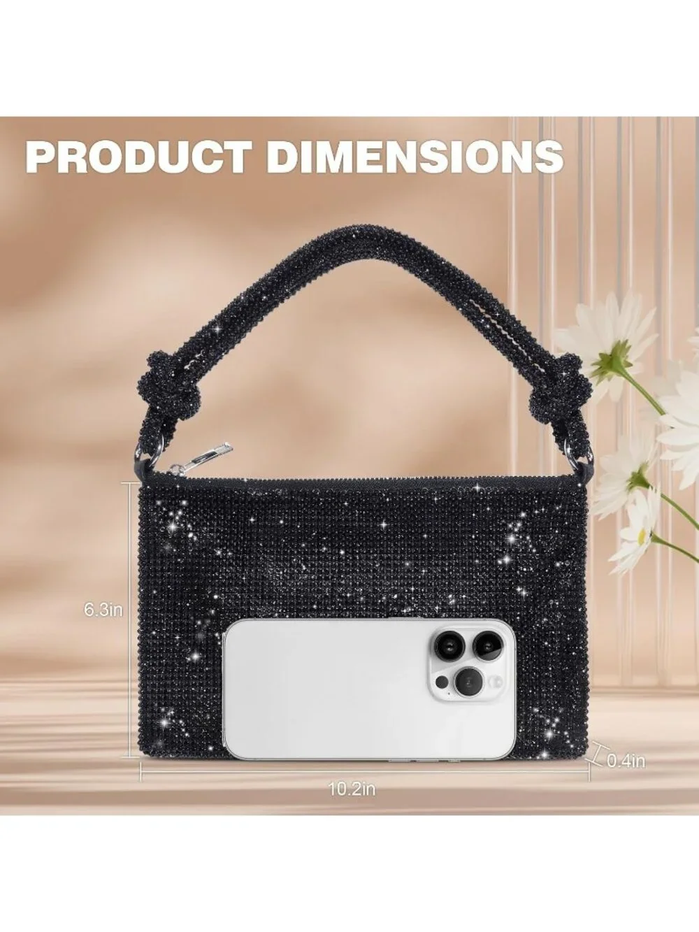 Womens Black Rhinestone Evening Sparkly Crystal Slouchy Shoulder Clutch Purse